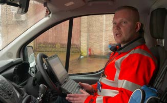Getac V110 Rugged Notebook used in vehicle