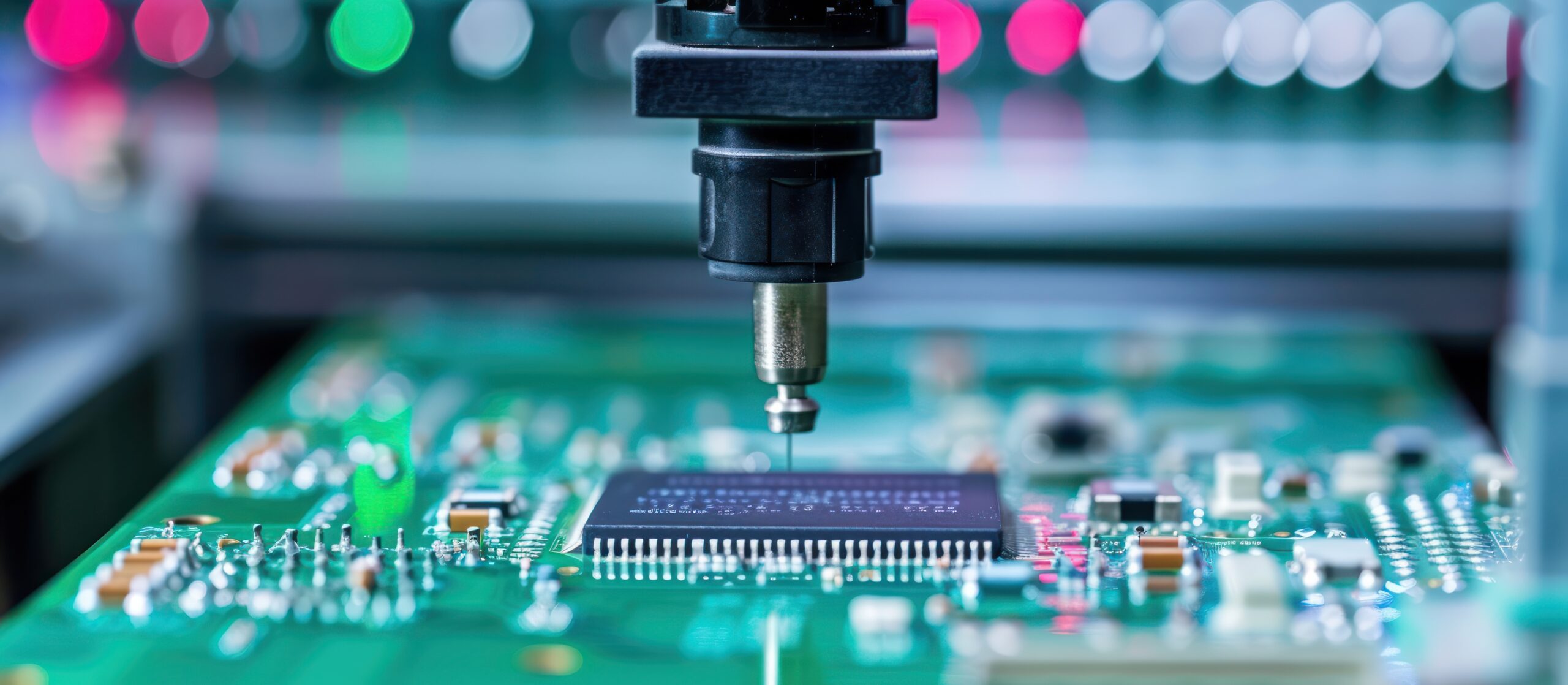 The image shows the process of SMT placement, which is a surface-mount technology for assembling electronic components onto printed circuit boards.